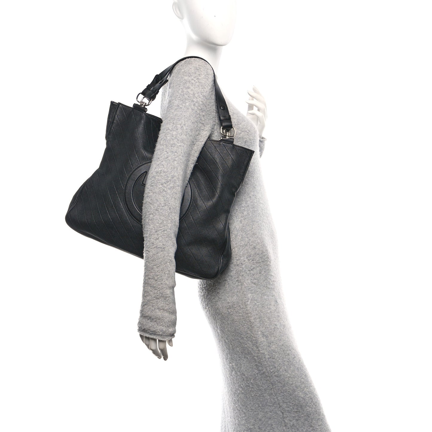 Sakai Be Green Calfskin Diagonal Stitched Medium Blondie Tote Black