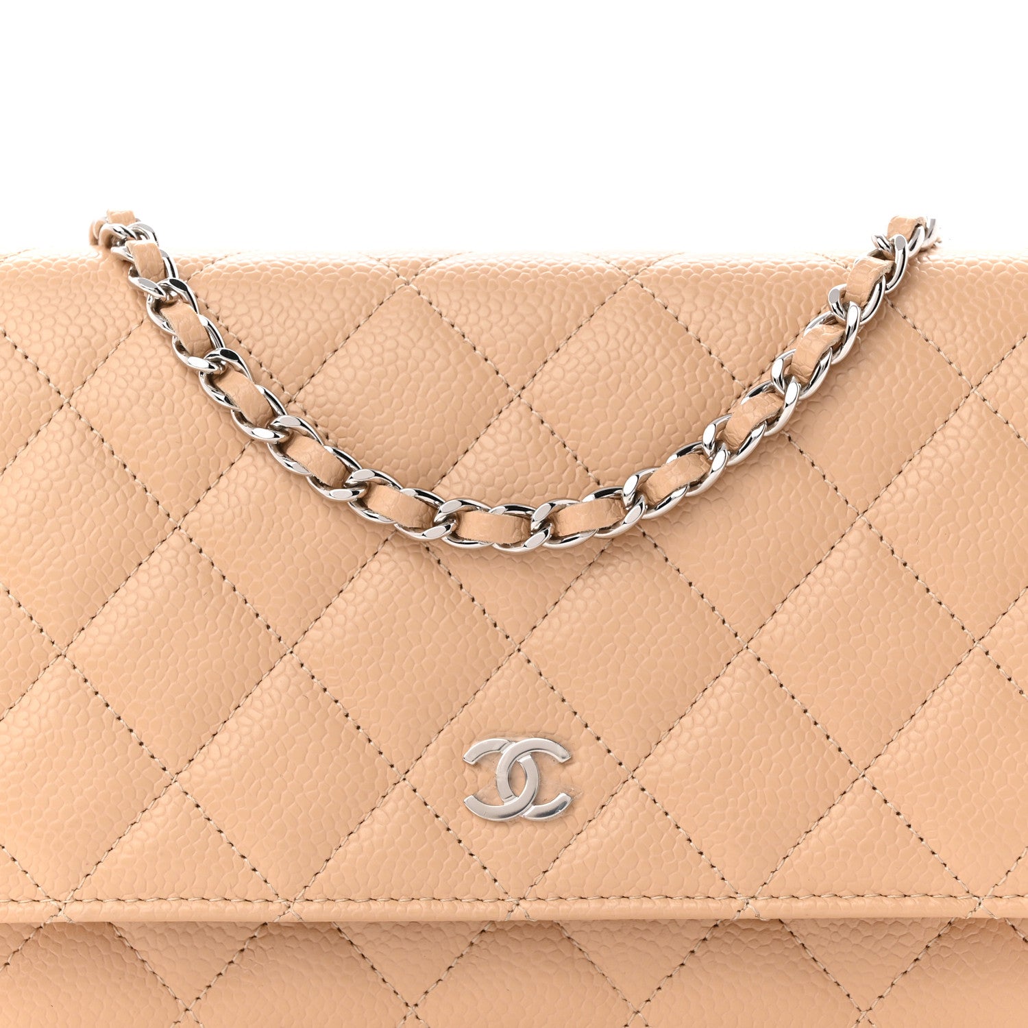 Chanel Caviar Quilted Wallet on Chain WOC Beige 9 of 12