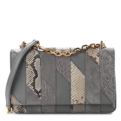 Prada Suede Snakeskin Patchwork Small Flap Bag Marmo 1 of 8