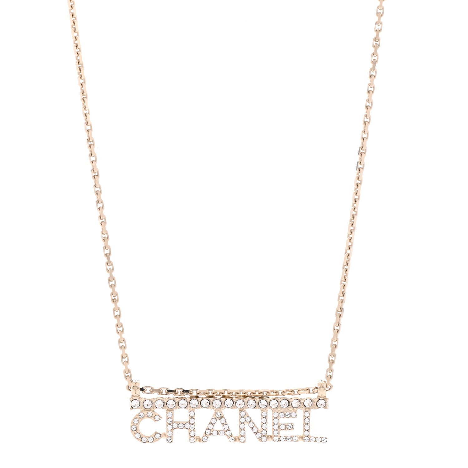 Chanel Metal Crystal Logo Necklace Gold 1 of 6
