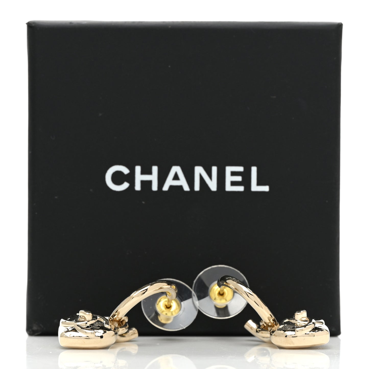 Metal CC Heart Turnlock Drop Earrings Gold