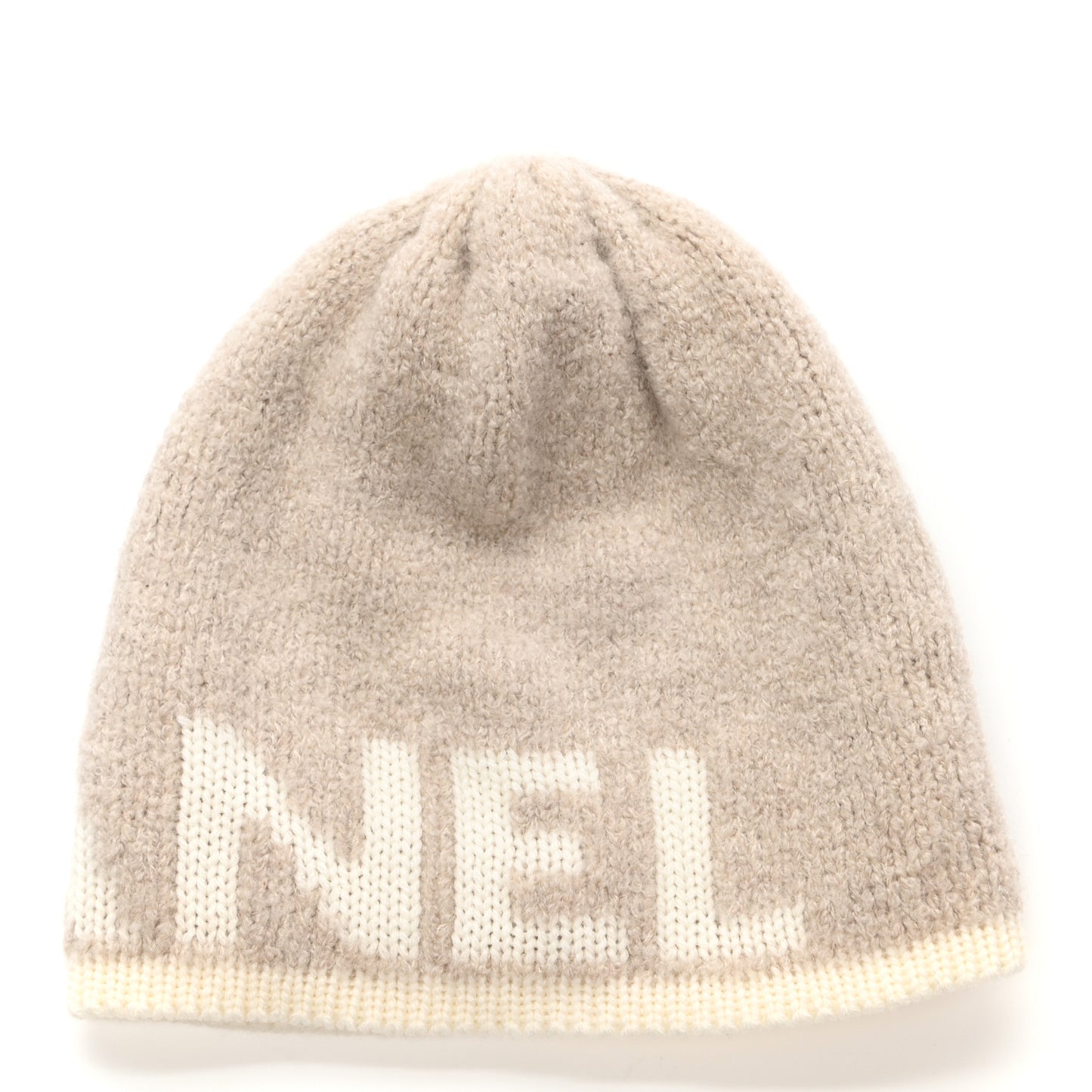 Cashmere Wool Silk Logo Beanie Hat Beige White