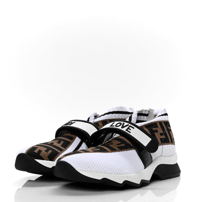 Fendi Stretch Yarn FF Stiff Band Rockoko Sneakers 36.5 White Black Tobacco 3 of 9