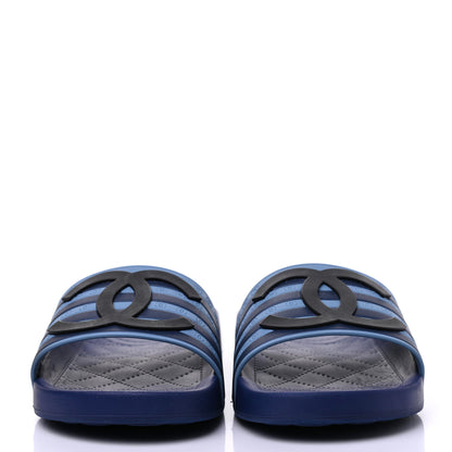 Chanel Rubber CC Flat Slide Sandals 35 Black Navy 2 of 10
