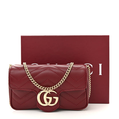 Gucci Calfskin Matelasse Super Mini GG Marmont Shoulder Bag Rosso Ancora 11 of 11