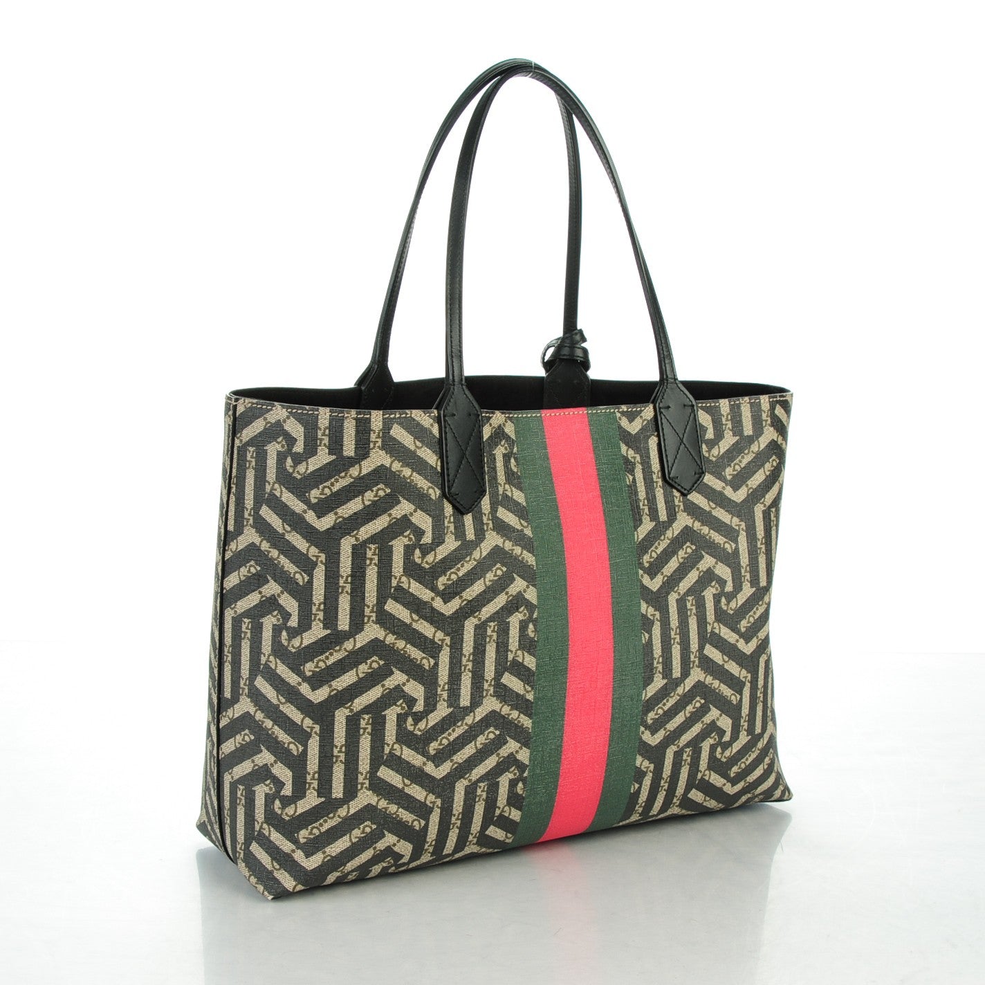 GG Supreme Monogram Caleido Web Medium Tote Beige Ebony