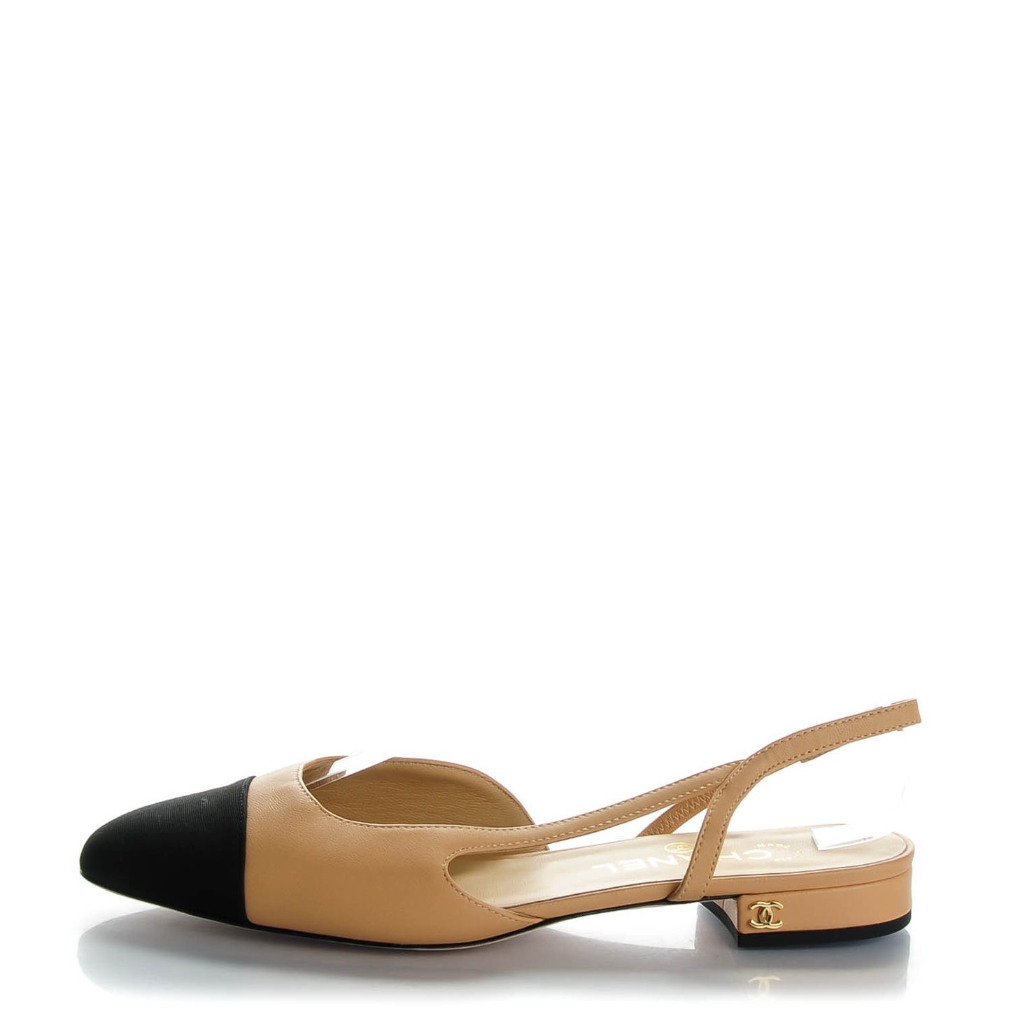Lambskin Grosgrain Cap Toe CC Slingback Sandals 38 Beige