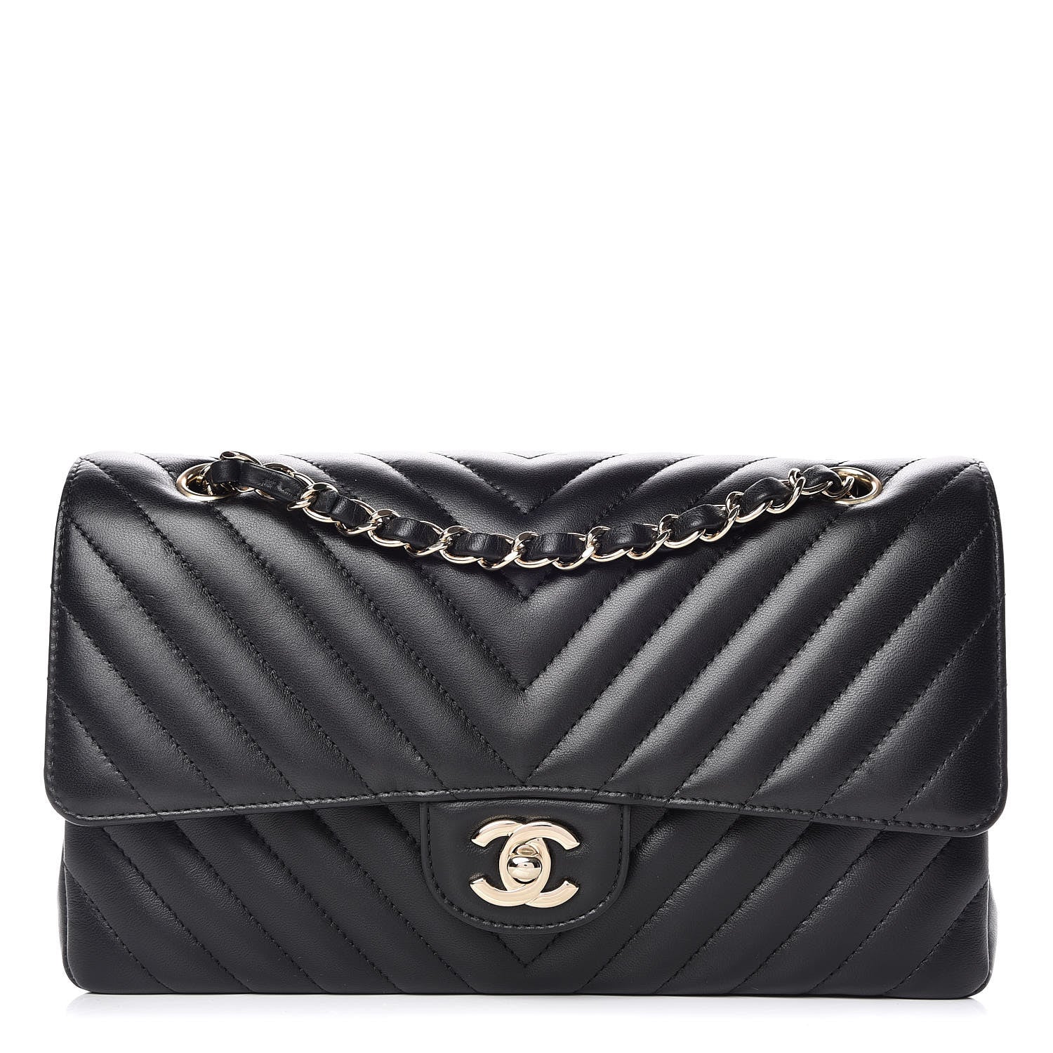 Chanel Lambskin Chevron Quilted Medium Double Flap Black 1 of 11