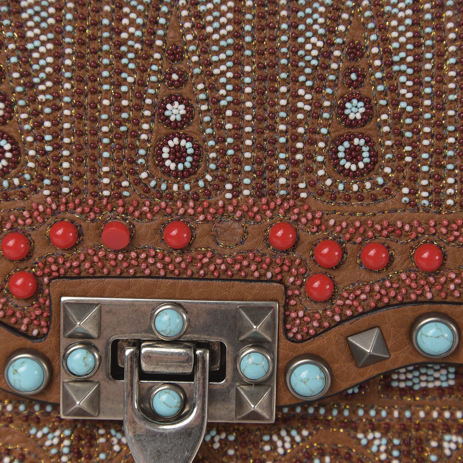 Valentino Garavani Calfskin Embroidered Medium Guitar Strap Rockstud Rolling Flap Saddle Bag Light Cuir 10 of 13