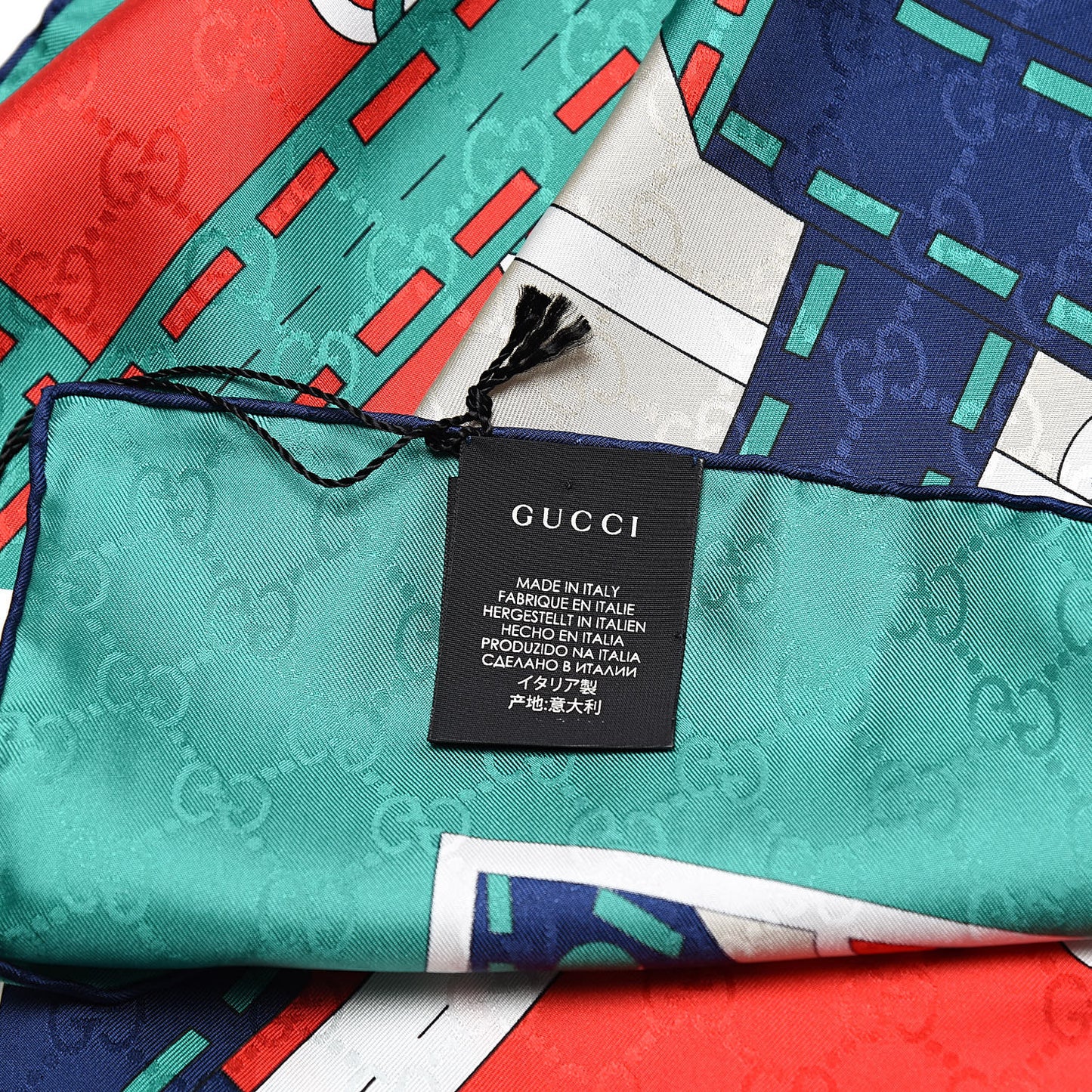 Silk Chain Argyle Square Scarf Flame Dark Green