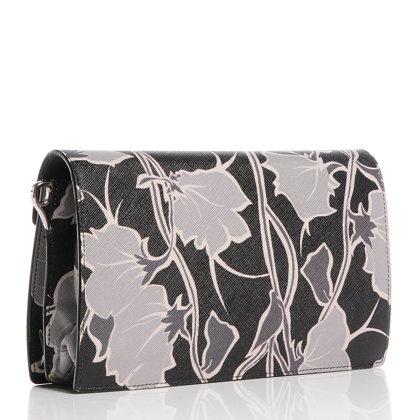 Saffiano Printed Floral Sound Shoulder Bag Black Nero