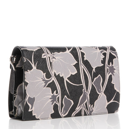 Prada Saffiano Printed Floral Sound Shoulder Bag Black Nero 3 of 8