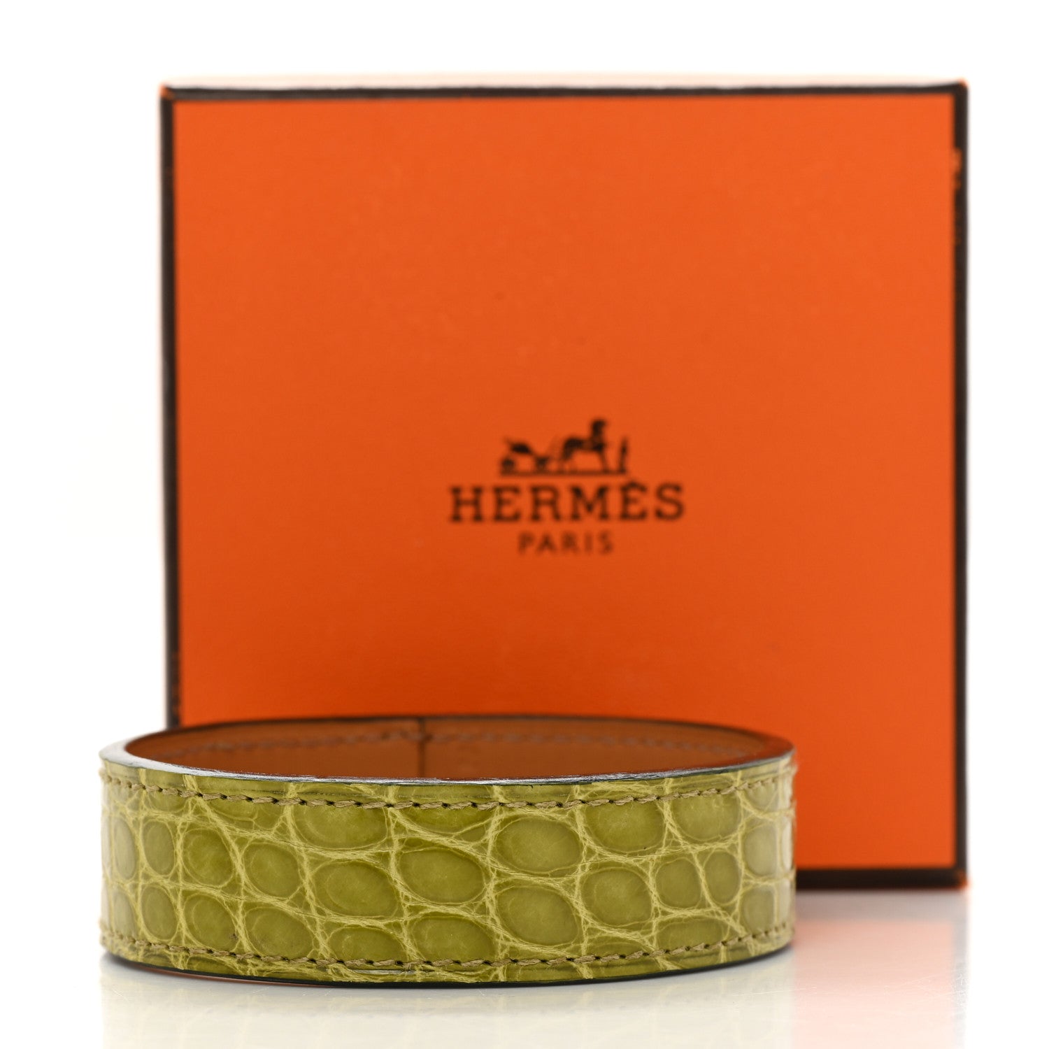Hermes Matte Alligator Narrow Jack Bracelet M Vert Anis 6 of 6
