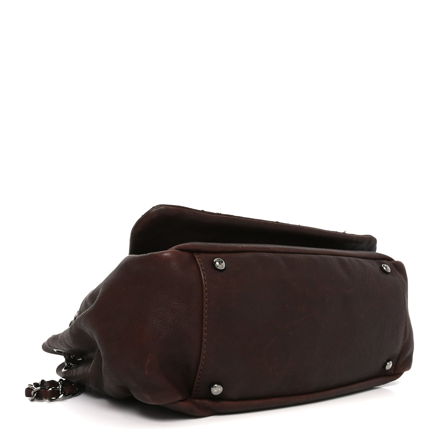 Calfskin Diamond Stitch Accordion Flap Brown