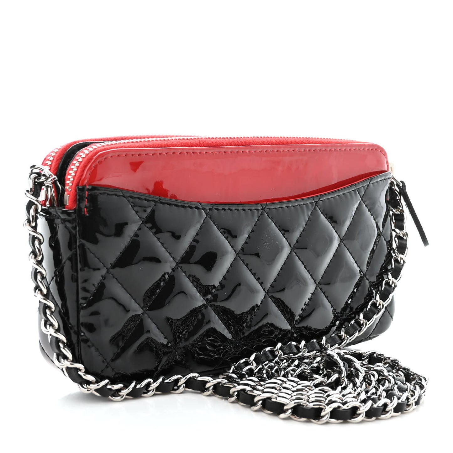Patent Quilted Small Clutch With Chain Red Black