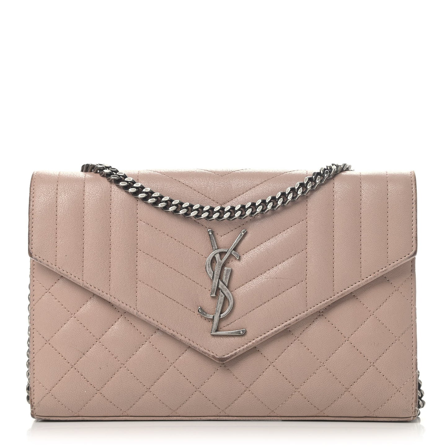 Sheepskin Tri-Quilt Monogram Envelope Chain Wallet Beige