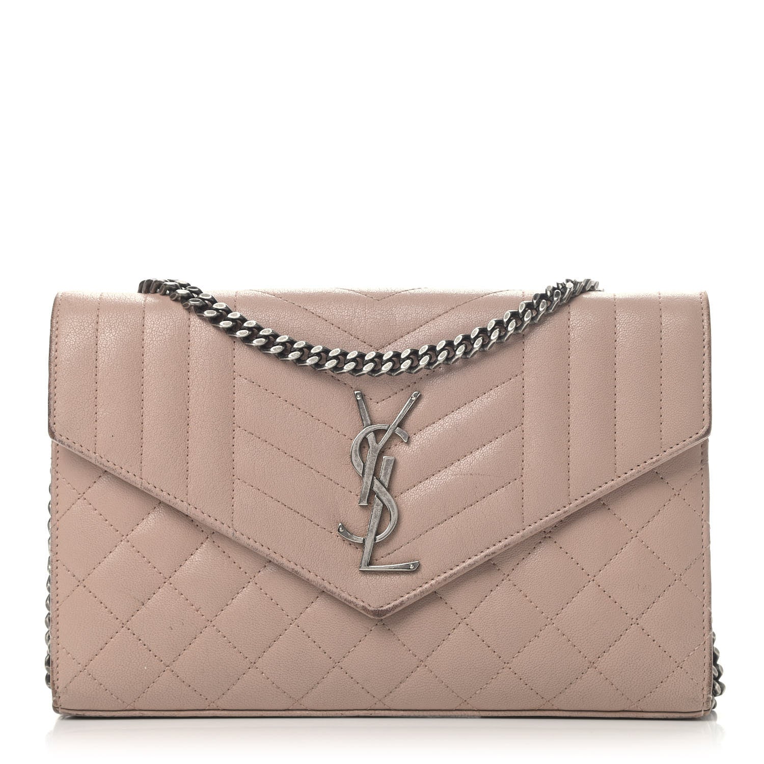 Saint Laurent Sheepskin Tri-Quilt Monogram Envelope Chain Wallet Beige 1 of 9