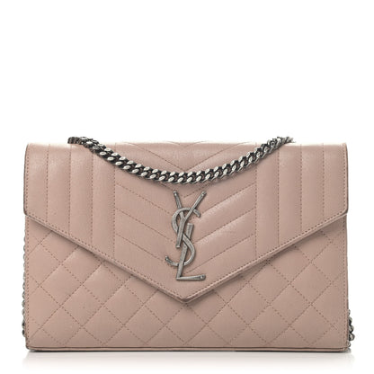 Saint Laurent Sheepskin Tri-Quilt Monogram Envelope Chain Wallet Beige 1 of 9