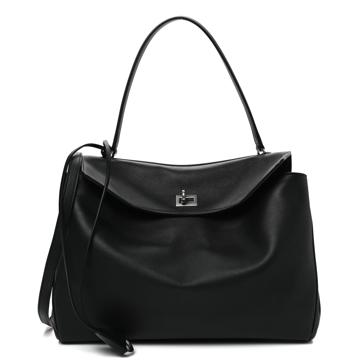 Natural Smooth Calfskin Medium Rodeo Top Handle Handbag Black