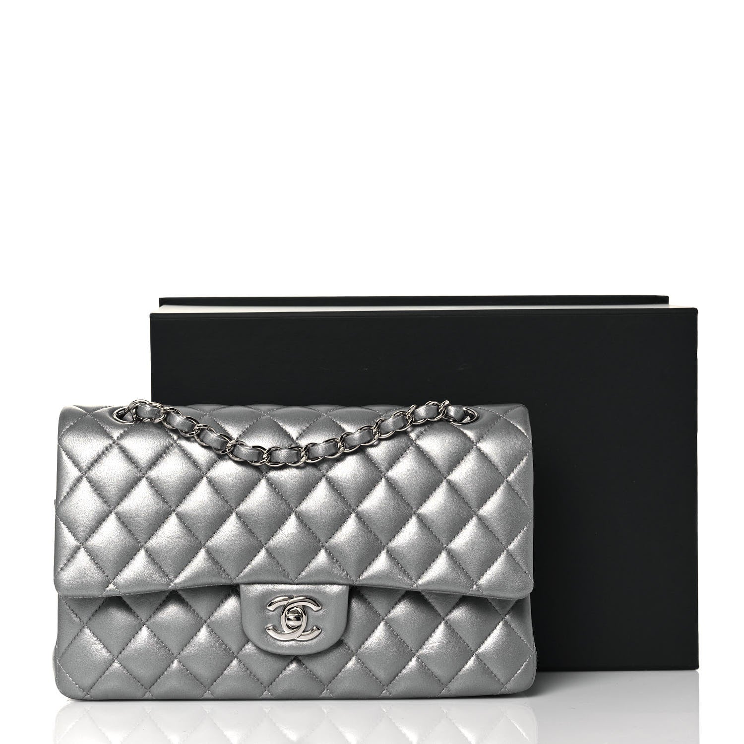 Chanel Metallic Lambskin Quilted Medium Double Flap Silver 14 of 14