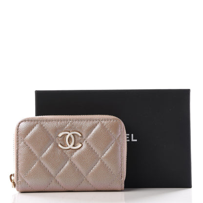 Chanel Iridescent Caviar Quilted Zip Coin Purse Beige 10 of 10