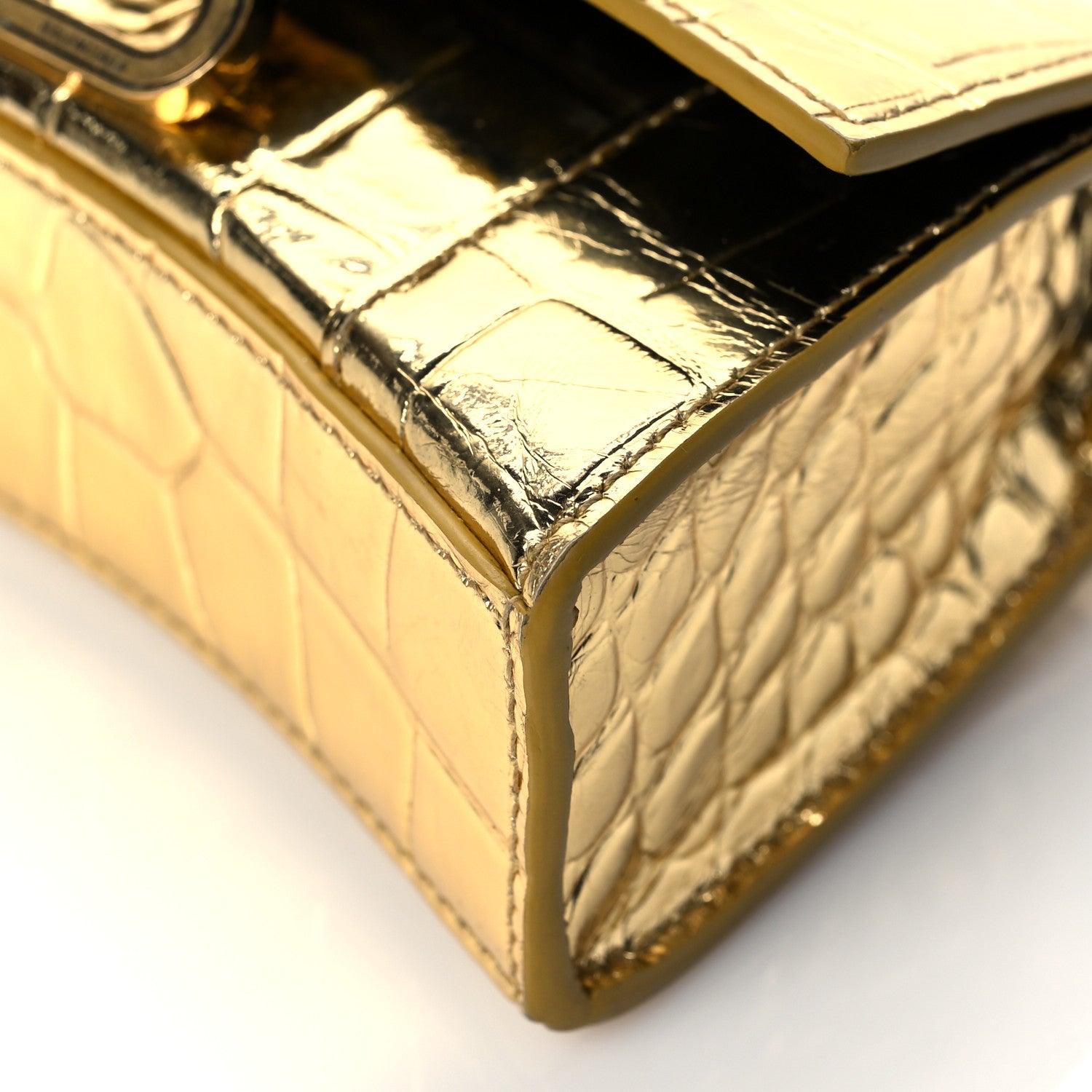 Balenciaga Metallic Calfskin Crocodile Embossed Hourglass Top Handle Bag Mini Gold 9 of 9