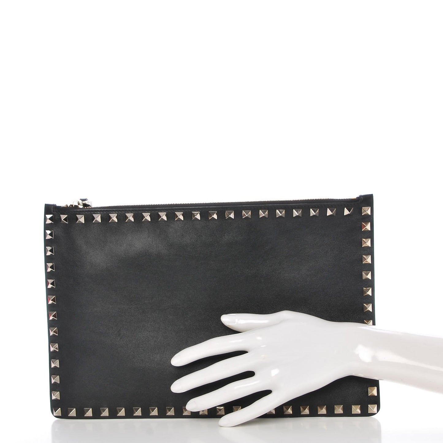 Vitello Large Rockstud Zip Pouch Black