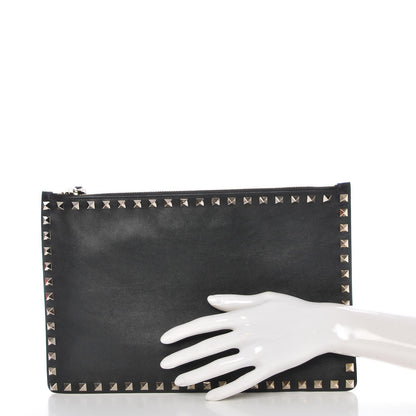 Valentino Garavani Vitello Large Rockstud Zip Pouch Black 2 of 8