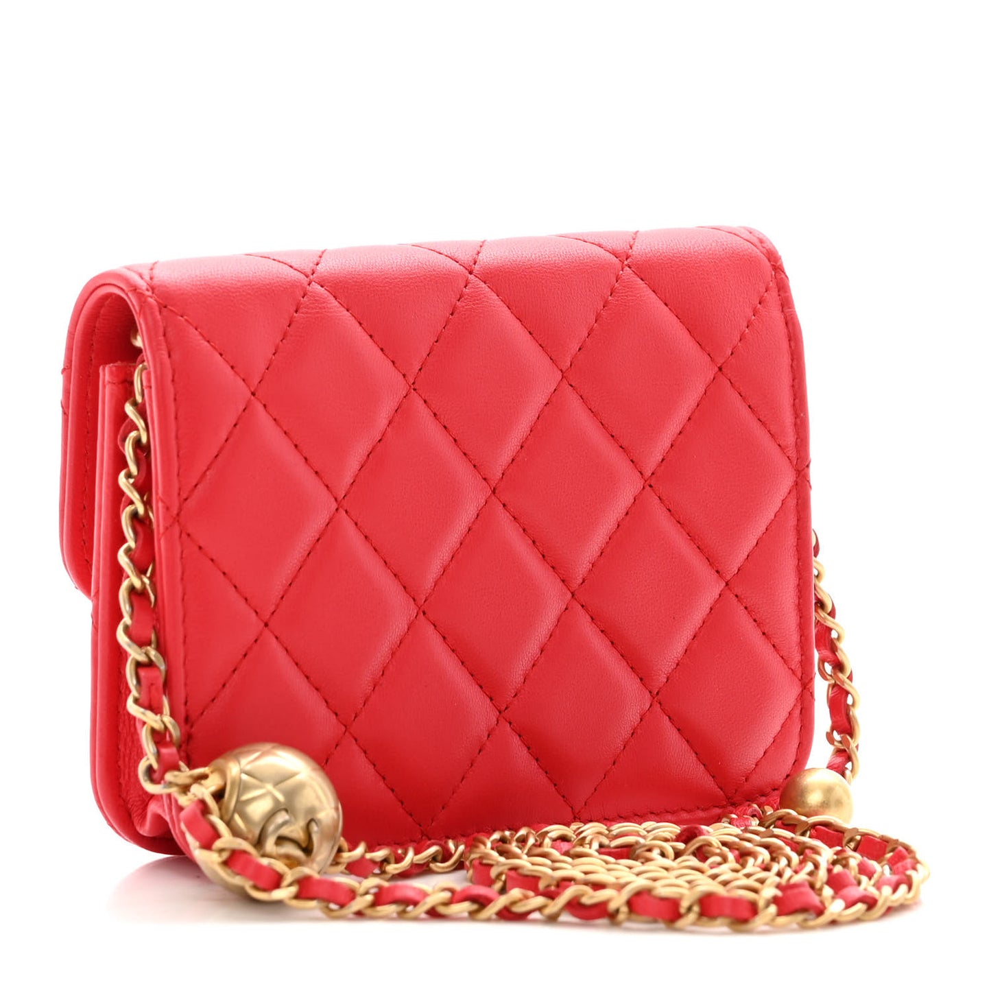 Lambskin Quilted Pearl Crush Clutch With Chain Red