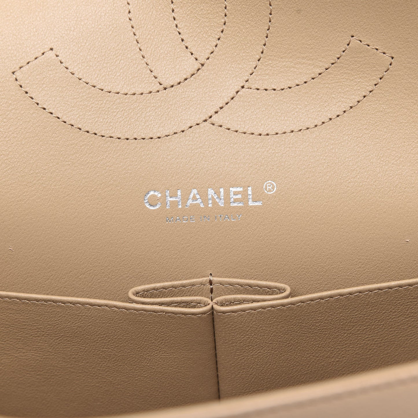 Caviar Chevron Quilted Jumbo Double Flap Beige