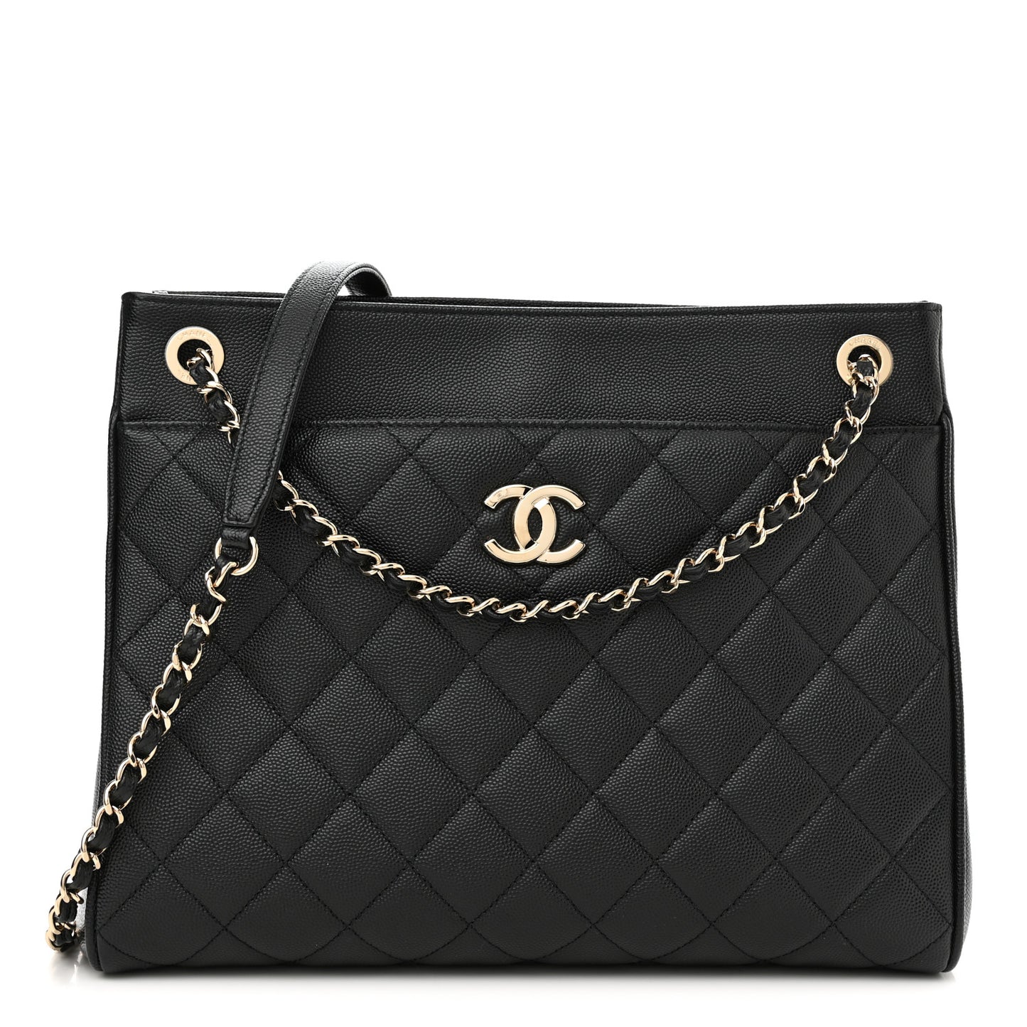 Caviar Quilted In Out Flap Shopping Tote Black