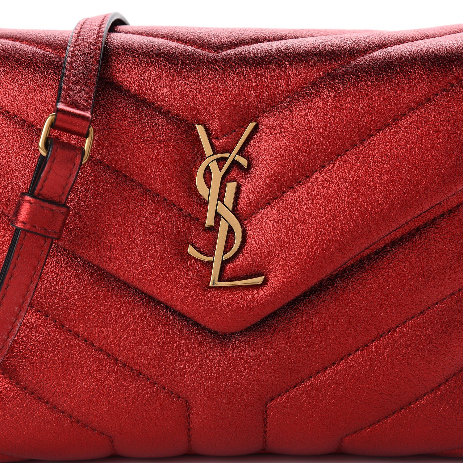 Saint Laurent Metallic Calfskin Matelasse Toy Loulou Monogram Chain Satchel Red 12 of 13