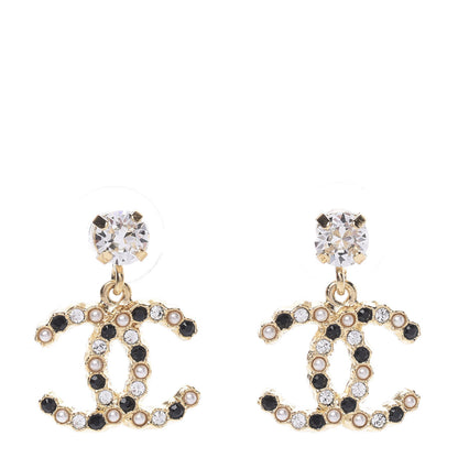 Chanel Resin Crystal Pearl CC Drop Earrings Gold Black 1 of 5