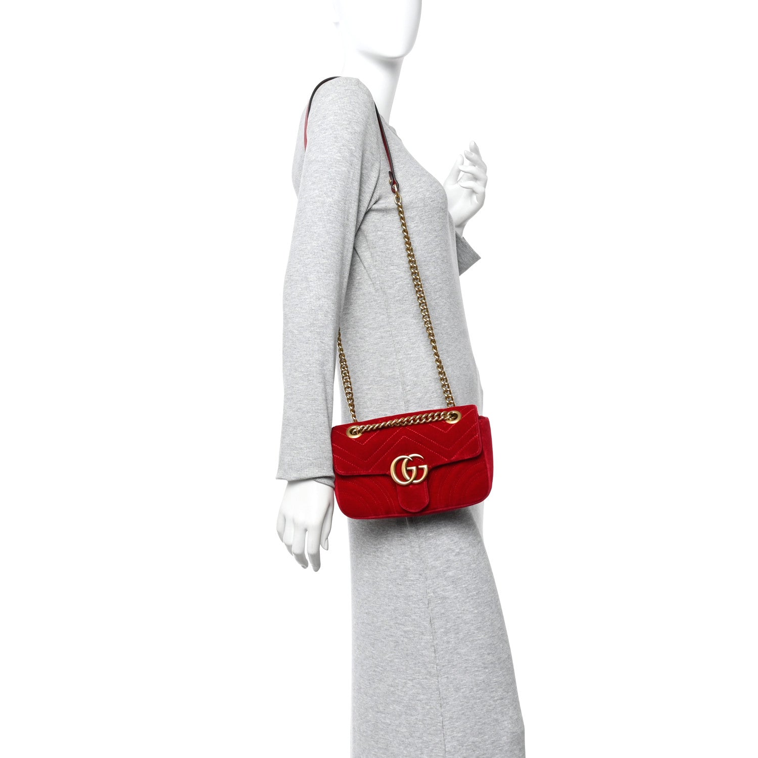 Gucci Velvet Matelasse Mini GG Marmont Shoulder Bag Hibiscus Red 2 of 11