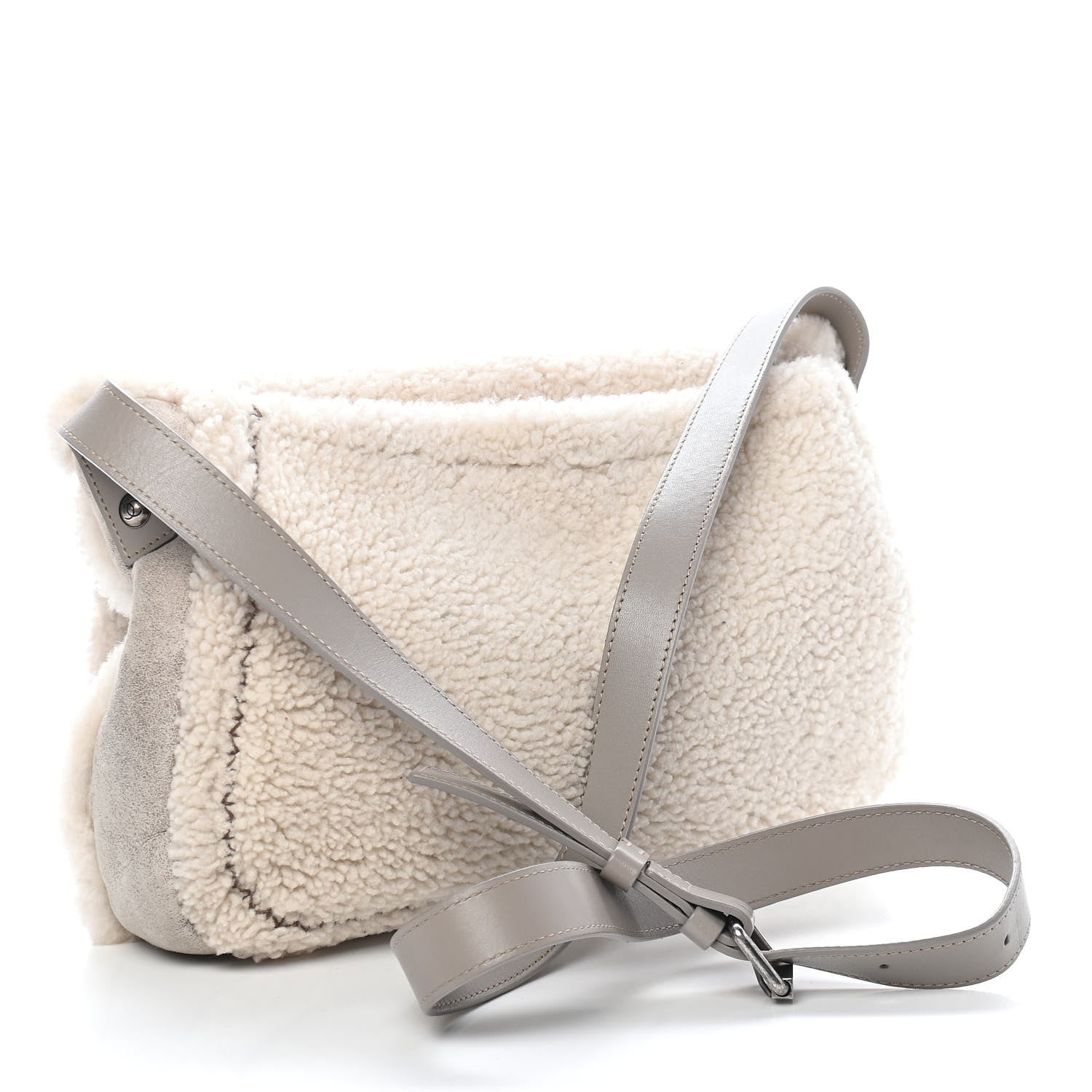 Chanel Shearling Lambskin Messenger Bag Grey 2 of 9