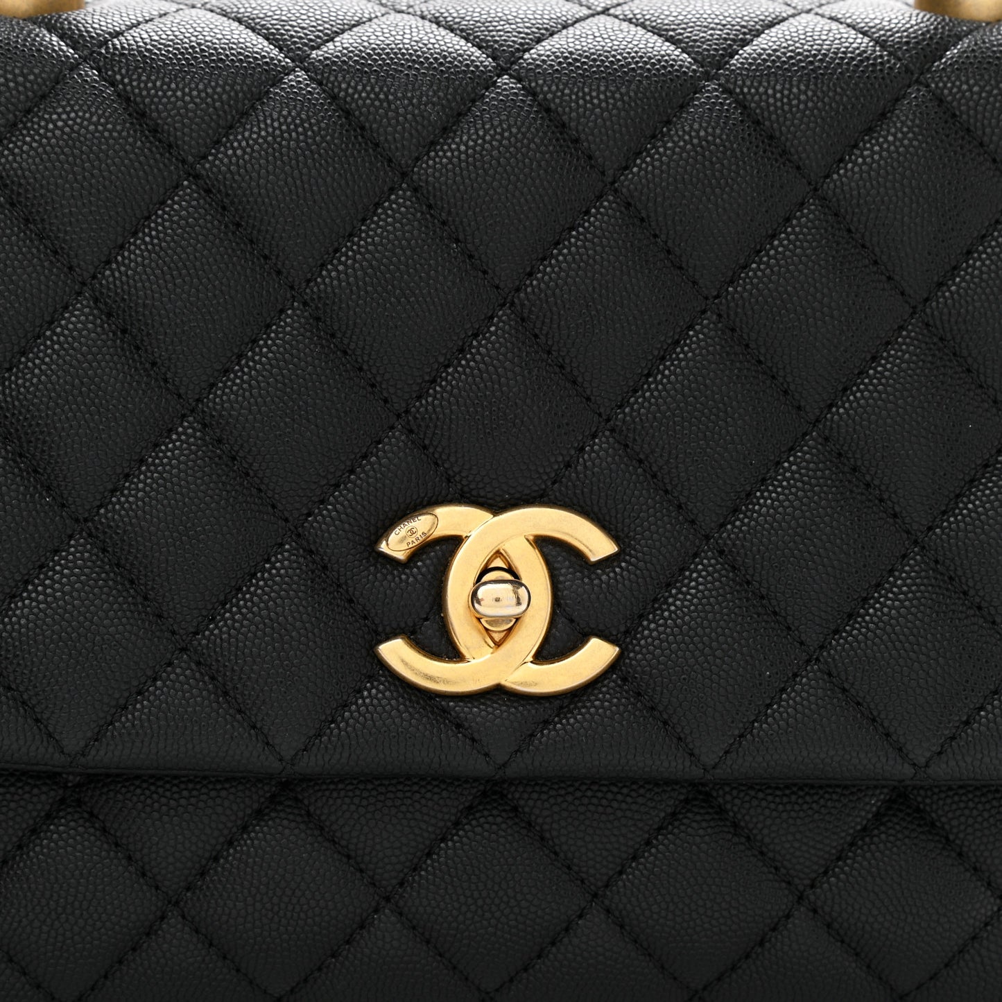 Caviar Lizard Embossed Quilted Small Coco Handle Flap Black