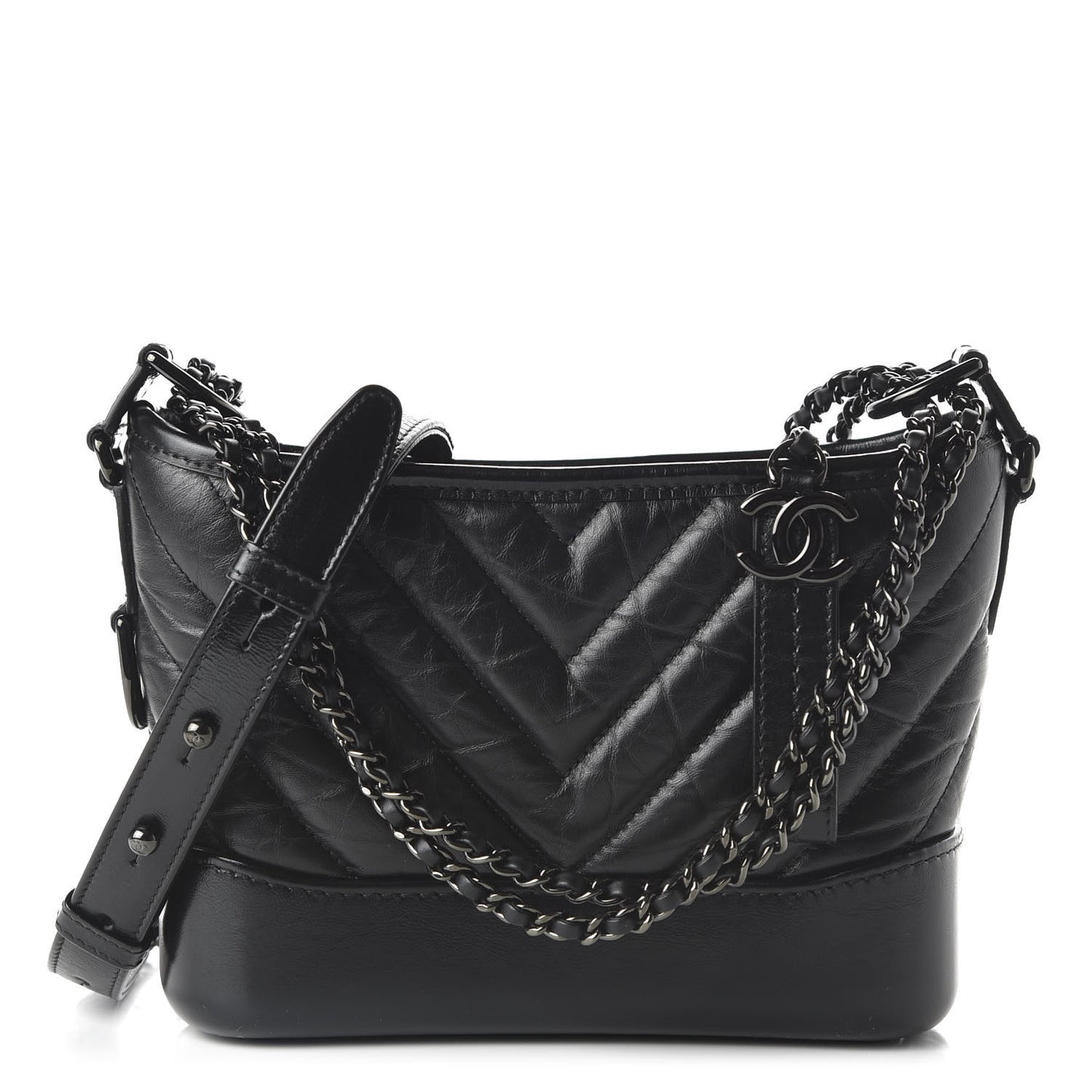 Aged Calfskin Chevron Quilted Small Gabrielle Hobo So Black