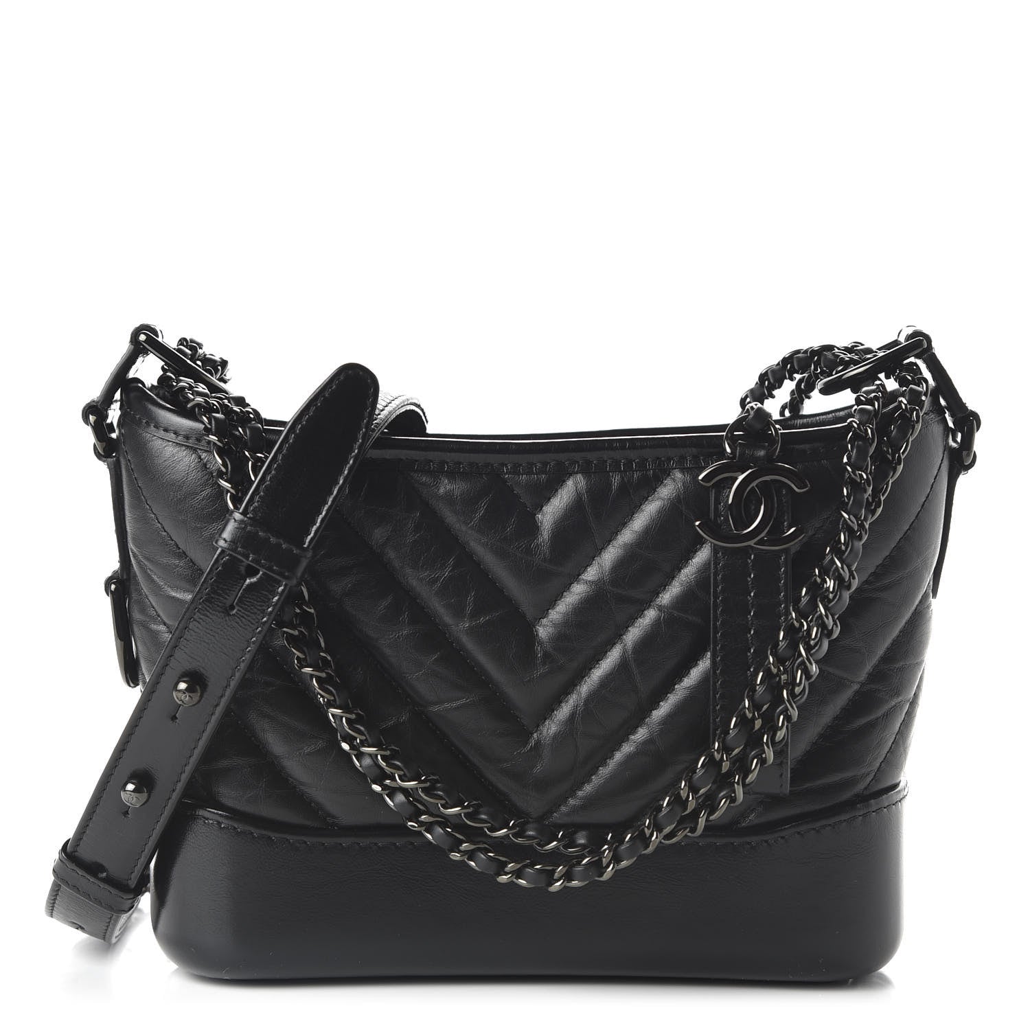 Chanel Aged Calfskin Chevron Quilted Small Gabrielle Hobo So Black 1 of 10