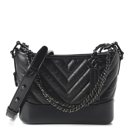Chanel Aged Calfskin Chevron Quilted Small Gabrielle Hobo So Black 1 of 10