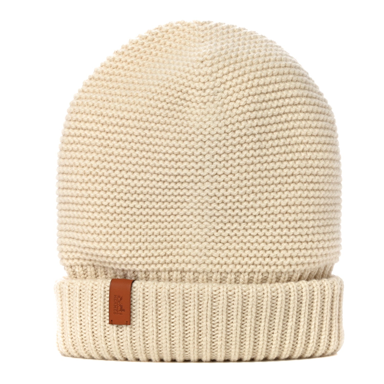Hermes Cashmere Knit Boston Beanie Hat M Blanc Casse 1 of 10