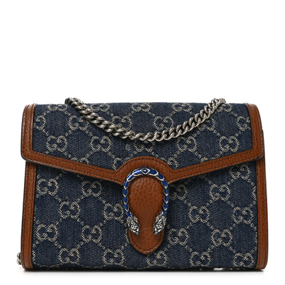 Gucci New Denim GG Monogram Dollar Calfskin Enamel Mini Dionysus Chain Wallet Blue Tea Cuir Epilog Electric Blue 1 of 10