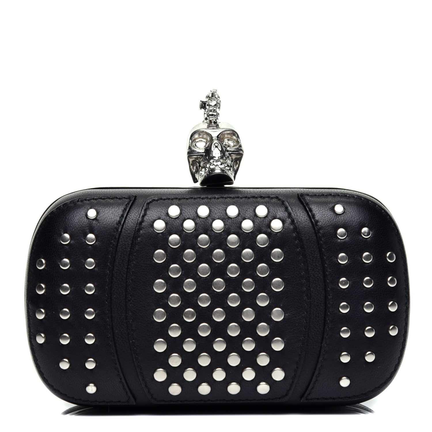 Alexander McQueen Calfskin Studded Punk Skull Box Clutch Black 1 of 10