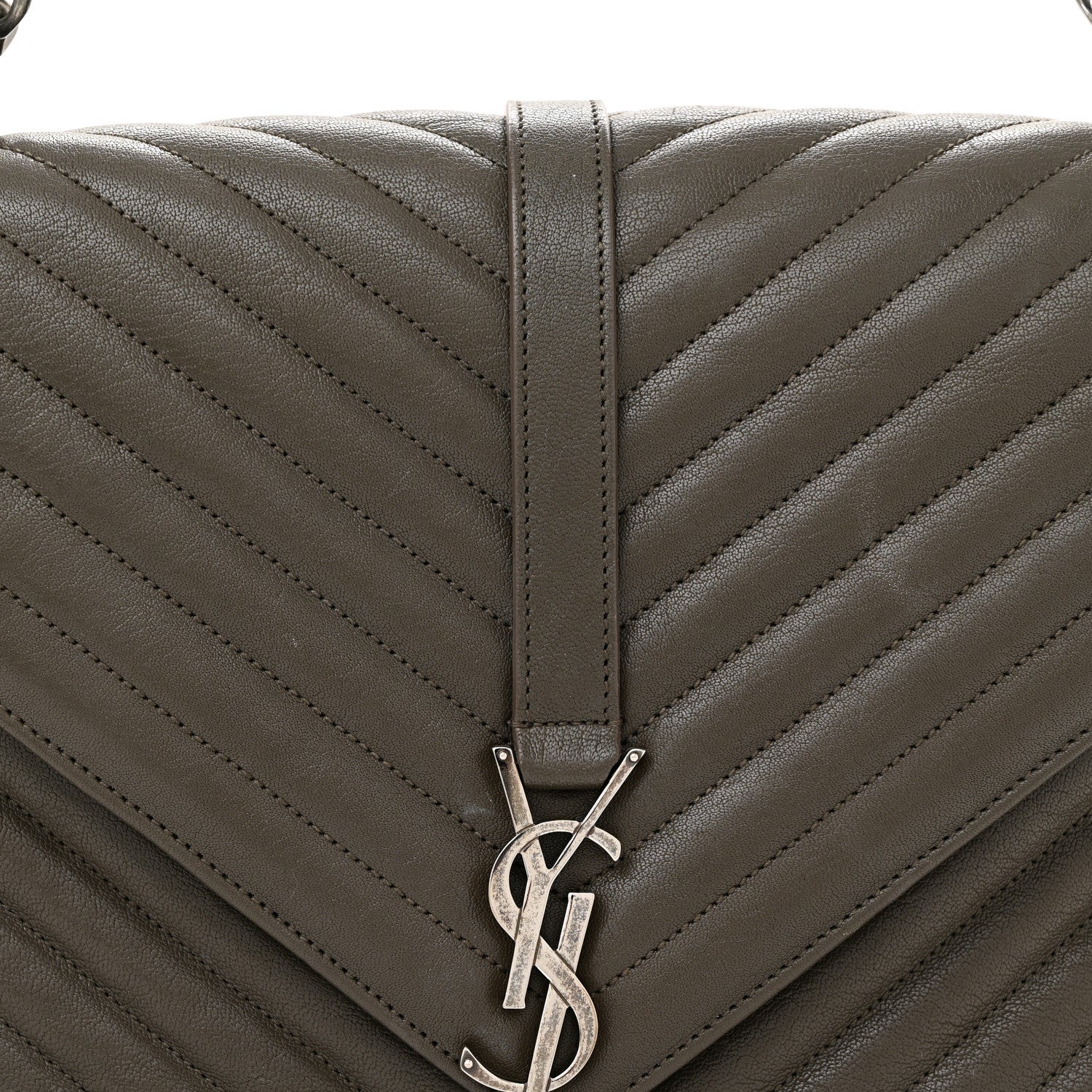 Saint Laurent Sheepskin Matelasse Chevron Monogram Large College Satchel Dark Anthracite 8 of 14