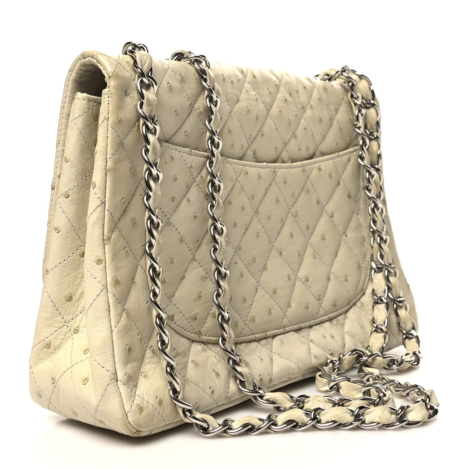 Chanel Ostrich Jumbo Single Flap Light Beige 3 of 15
