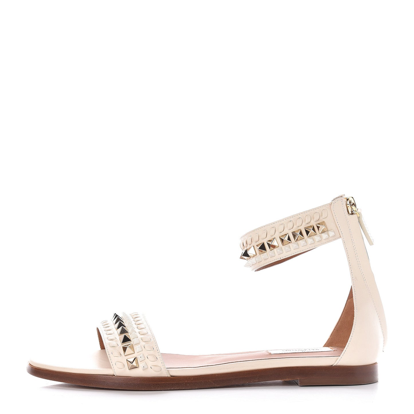 Nappa Rockstud Ankle Strap Flat Sandals 40 Ivory