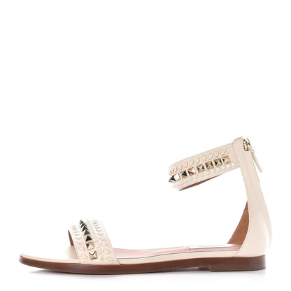 Valentino Garavani Nappa Rockstud Ankle Strap Flat Sandals 40 Ivory 1 of 10