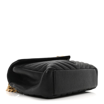 Saint Laurent Sheepskin Matelasse Chevron Monogram Medium College Bag Black 4 of 11