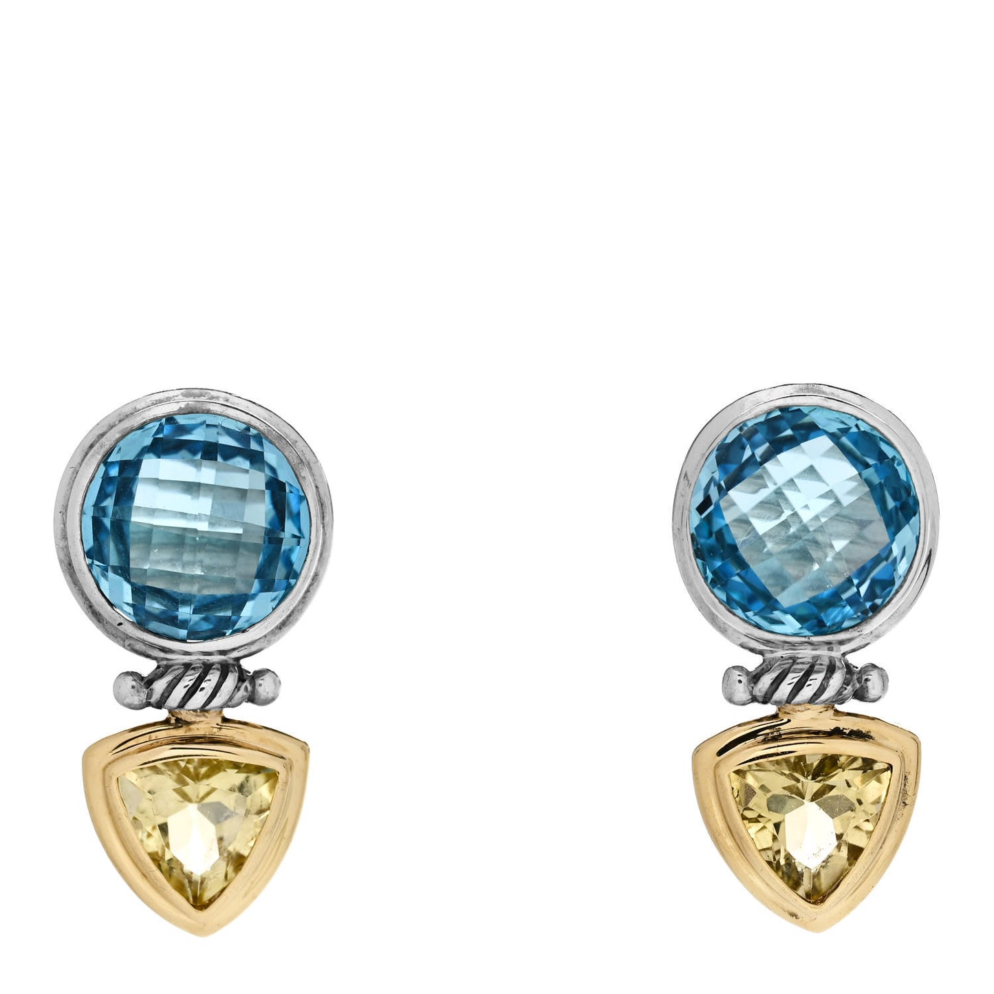 Sterling Silver 18K Yellow Gold Blue Topaz Citrine Renaissance Drop Earrings