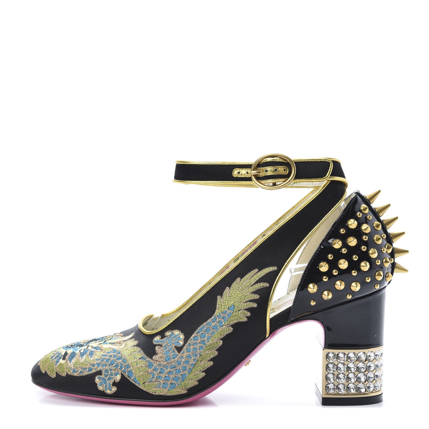 Gucci Satin Embroidered Dragon Caspar Pumps 37 Black 1 of 16