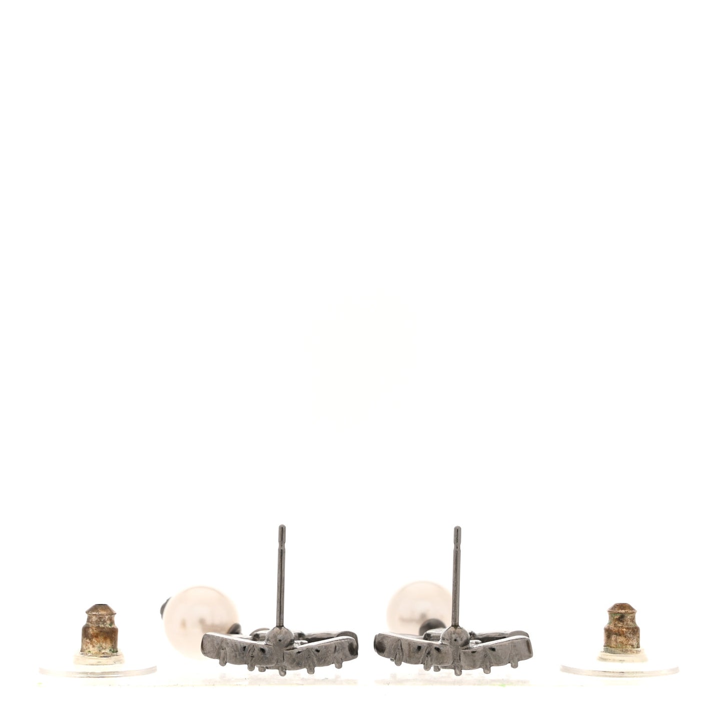 Pearl Crystal CC Drop Earrings Silver Pearly White